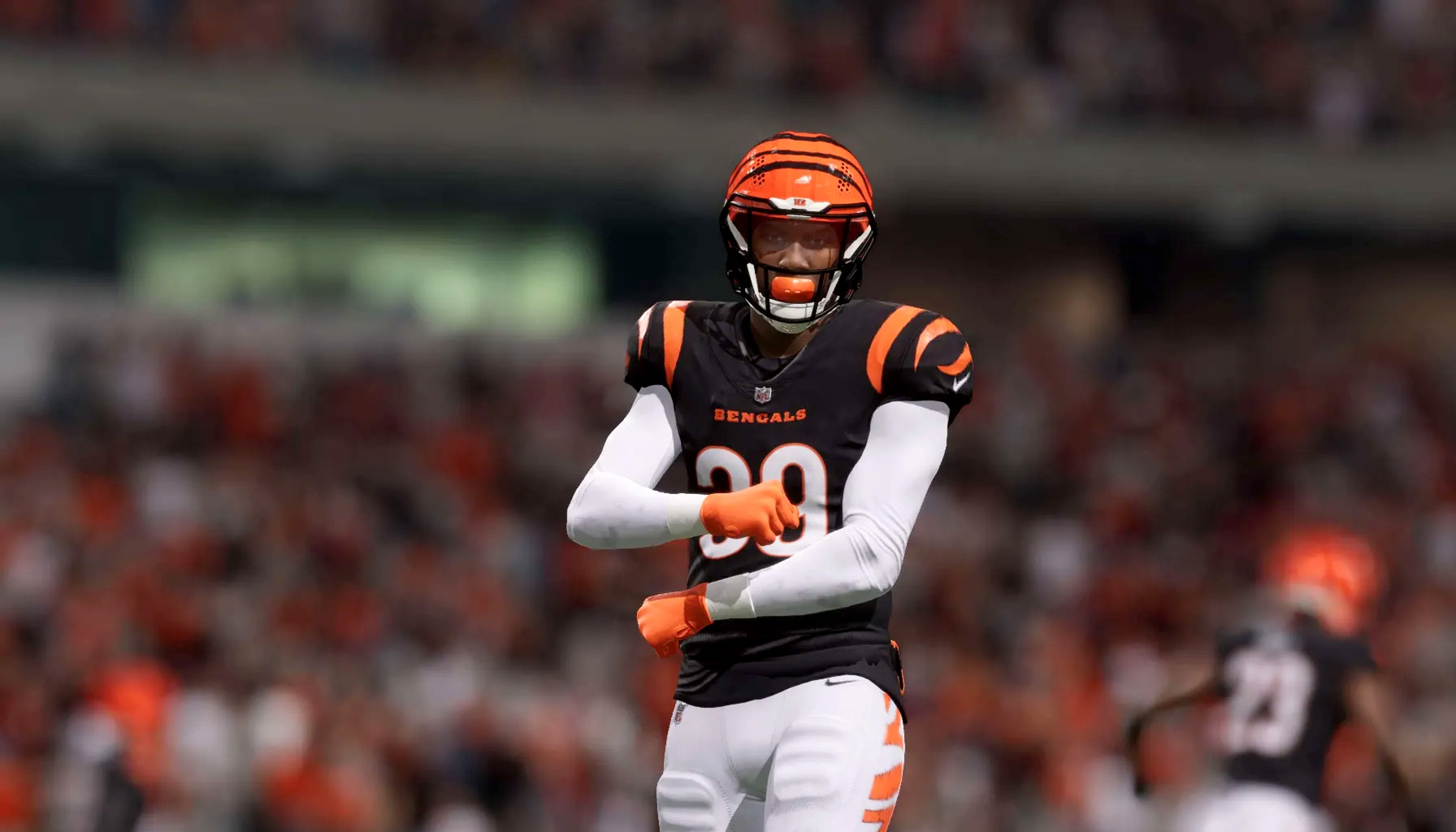 Eric Row after making an interception late in the game against the Pittsburgh Steelers