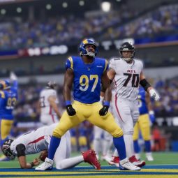 Rams Maurice Hurst celebrates after sacking Falcons quarterback Desmond Ridder