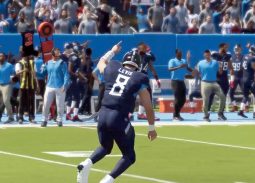 Titans quarterback Will Levis celebrates after throwing a touchdown against the Texans in week 18