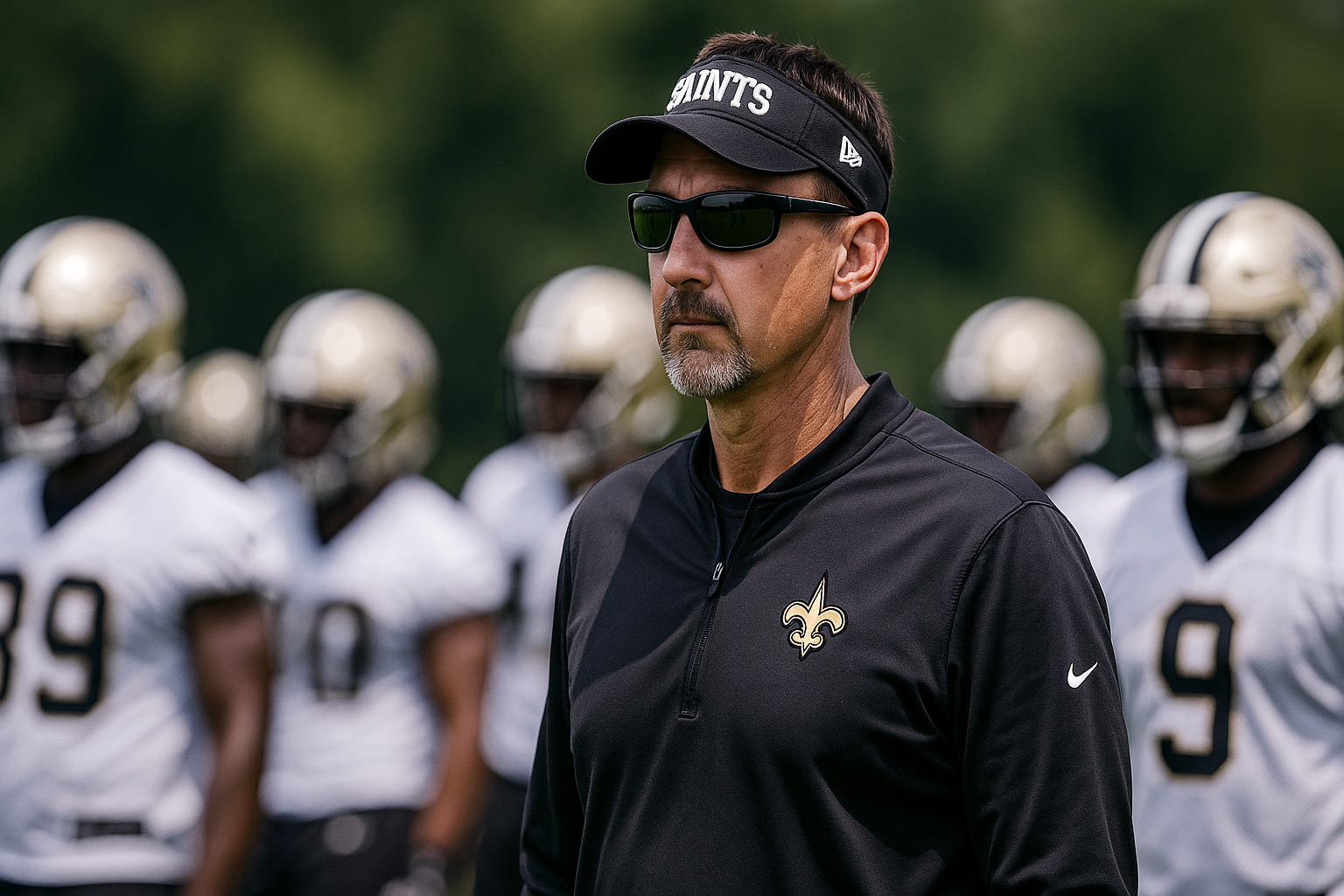 Dennis Allen watching his team during practice.