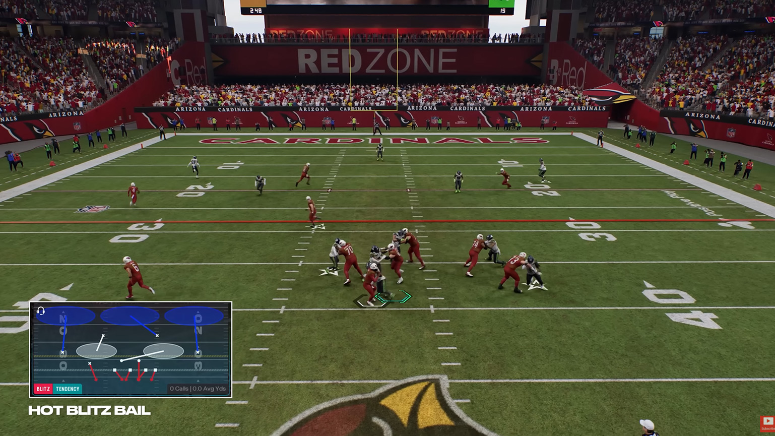 Screenshot showing the new play on defense called "Hot Blitz Bail"