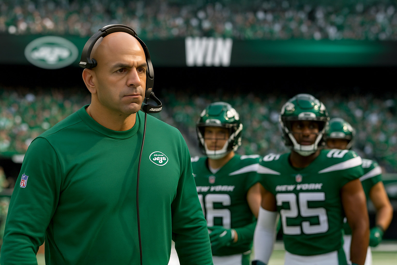 Robert Saleh on the sidelines following a New York Jets win